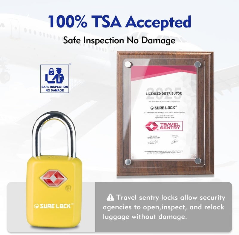 SURE LOCK TSA Approved Luggage Locks Mini Size Lock with Keys for Travel, Zinc Alloy Body with Steel Shackle, Key Alike, Key Alike in The Same Package - Image 2